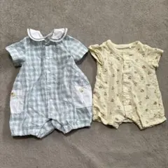 【22日までの出品】ロンパースセット 水色チェックと黄色