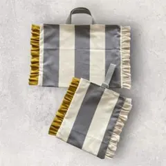 【ビッグストライプ】サイドフリル　レッスンバッグ　上履き入れ　2点セット入園入学