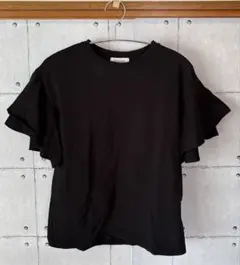 【OPAQUE.CLIP】フリル袖 ブラック Tシャツ　M