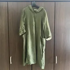 OHLALA フード付きロングワンピース オリーブグリーン