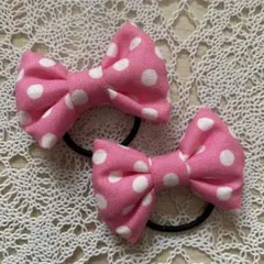 j リボンヘアゴム 桃色　ピンク　2個セット ぷっくり　髪ゴム　ベビー　幼児