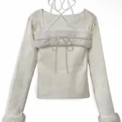 ファーホルターネックリボンニットトップス[ru1387]