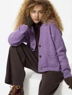 ユニクロ スフレヤーン ショートカーディガン パープル Mサイズ