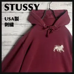 【人気サイズL】STUSSY　ラスタライオン　刺繍ロゴ　スウェット パーカー stussy ステューシー パーカー L 刺繍ロゴ ワンポイントロゴ ライオン