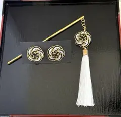 お得セット‼️水引のかんざし&ピアスSET♪ 金黒白 ポスト 追跡あり発送♪