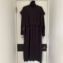 【S/M】ワンピース ケーブルトップ タートルニットワンピースセット 2way