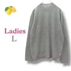 /『トップス』長袖ニットセーター ライトグレー クルーネック【L】カジュアル