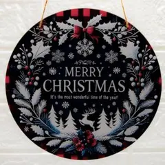 ホワイトリースとクリスマスの木製プレート　直径２０㎝　メリクリ　紐１本付属　新品