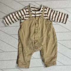 ミキハウス　ロンパース　ストライプ　茶色　くま70センチ