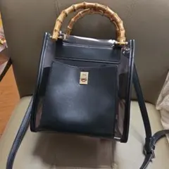 お値下げ‼️黒いバンブーハンドルショルダーバッグ