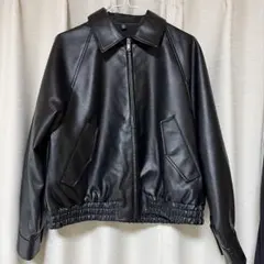 GU フェイクレザーハリントンジャケット　黒　M