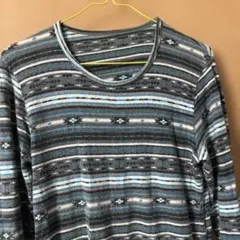 ストライプ柄 長袖トップス グレー 青 ☆長Tシャツっぽいヒートテックです☆