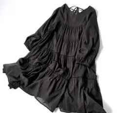 レリューム　前後2way　コットンボイル　シワ加工　チュニック　ブラウス　黒