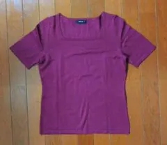 ワインレッド　スクエアネック 半袖　ニット　 Lサイズ　コムサイズム