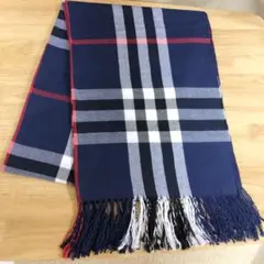 マフラー チェック ストール 紺色