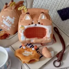 10cm ぬい服 4点セット　牛乳パック型 着ぐるみ きつね オレンジ