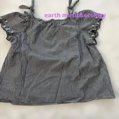 earth ギンガムチェック オフショルダー　半袖トップス Fサイズ