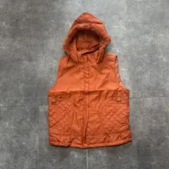 フード付き中綿ベスト オレンジ 短丈 y2k 古着