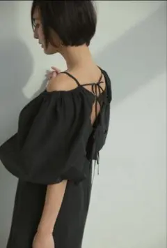 fray i.d 2WAYオフショルパフスリーブワンピース　ブラック