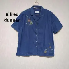 デニム ブルー 半袖 シャツ 刺繍 花柄 カジュアル