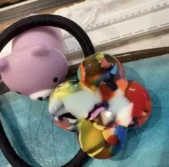 特価一点★⭐︎ヘアゴム451F大理石柄分厚いアセテート素材幸せの四つ葉ヘアゴム高級