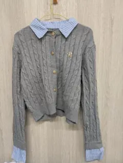 SHEIN グレー ケーブル編み ニットカーディガン