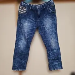 ストライプポケット ダークブルーダメージデニムパンツ