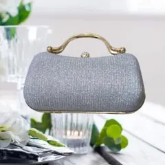 シルバー　パーティー バッグ 結婚式 がま口 2way 大きめ フォーマル 肩掛