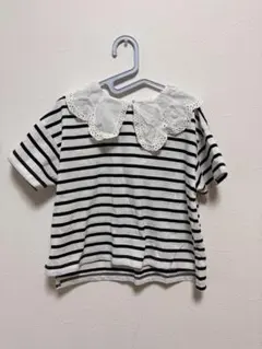 レース襟付き白黒ストライプTシャツのサムネイル