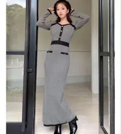 リゼクシー　バイアスツイードニットワンピースツイードロングワンピース