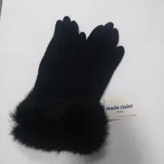 未使用タグ付き☆marie claire 黒ファー付き手袋