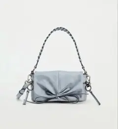 ライトブルー リボン付きショルダーバッグ