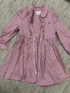 Ralph Lauren フリル付きシャツ ワンピース24M 赤白ストライプ