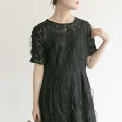 kaene　リボンチュールエプロンドレス　カエン　ブラック　34サイズのサムネイル