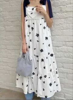 SNIDEL スナイデル フラワープリントショルダーリボン ワンピース