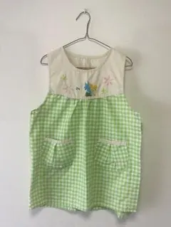 ティンカーベル★黄緑ギンガムチェック★エプロン(中古・M-L)