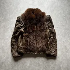 archive grunge fur leather jacket brown