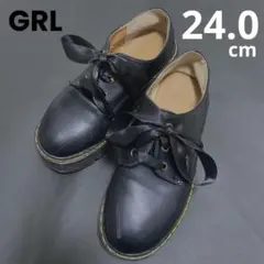 GRL レディース 厚底レースアップシューズ ローファー 黒 ブラック 24cm