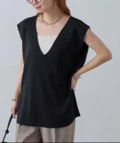discoat Noka2026SS深Vネック ニットベスト ブラック