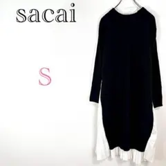♦︎サカイ【S】ドッキングワンピース　ニット　シャツ　プリーツ　ウール100%のサムネイル