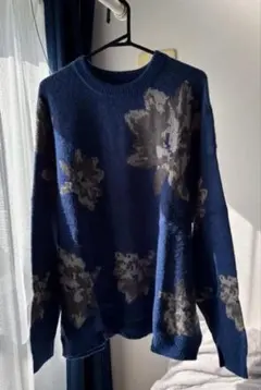 RAGEBLUE 花柄ネイビーニットセーター