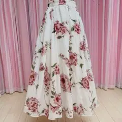 華やか 花柄 シフォンスカート ロングスカート ウエストゴム 裏地あり