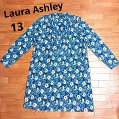 ローラアシュレイ　膝丈ワンピース　チュニック　花柄　ブルー　大きめ　13