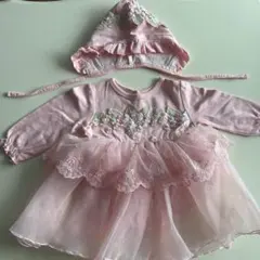 ボンネット付きベビードレス　レース