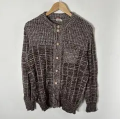 90s vintage MIX編み ニットカーディガン ブラウン レトロ 古着