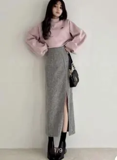 スリットタイトツイードロングスカート