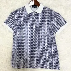 美品✨パーリーゲイツ ポロシャツ メンズゴルフウェア 総柄 白×紺 日本製 綿のサムネイル