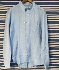 鎌倉シャツリネン ボタンダウンシャツ ライトブルー