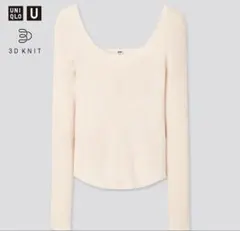 ユニクロ　UNIQLO 3Dラウンドネックセーター　オフホワイト　【Ｍ】