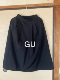 【美品】GU タックフレアミディスカート M ブラック 左右ポケット付